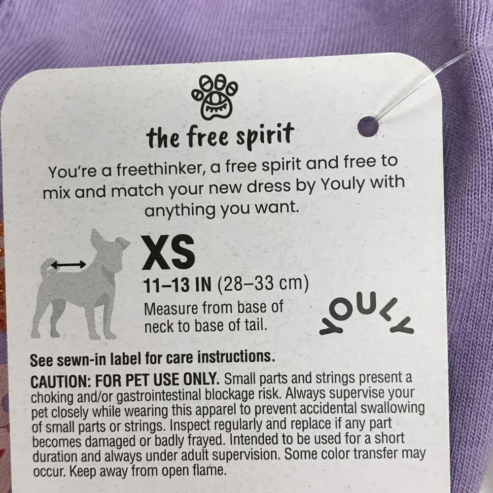 Youly Pet Dog Dress The Free Spirit XS Lavender‎ & Orange Cotton/Polyester